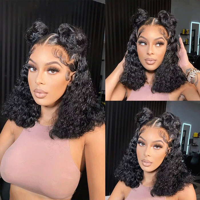 Ali Annabelle Short Kinky Curly Bob Lace Front Wigs Pre-Plucked Blunt Cut Bob Wig