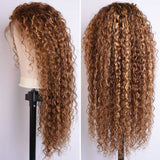 Ali Annabelle Highlight Honey Blonde on Brown Hair Water Wave 4x4 13x4 Human Hair Wigs