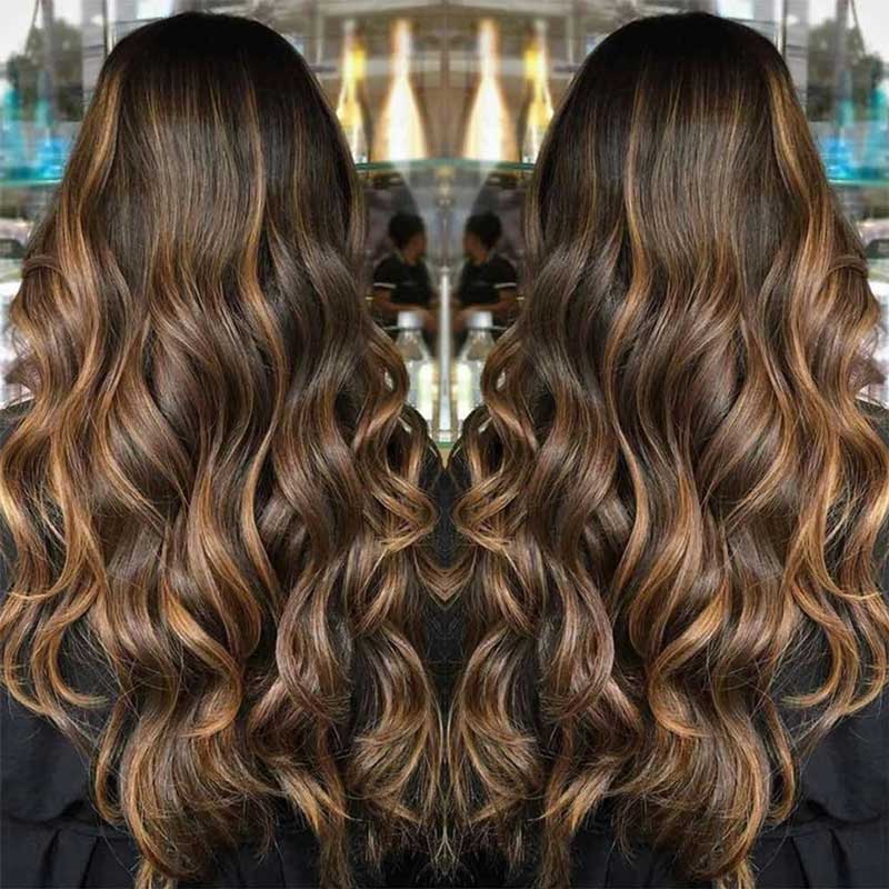 Ali Annabelle Honey Blonde And Brown Highlights Wigs on Black Hair 150% Density Body Wave Virgin Human Hair Wigs
