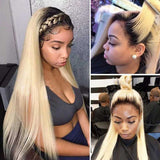 Ali Annabelle 1B/613 Honey Blonde Ombre Straight Human Hair Bundles with Lace Closure