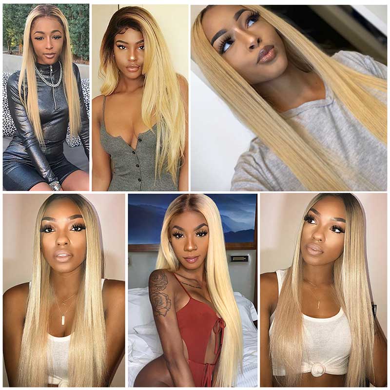 Blonde Ombre Brazilian Straight Human Hair Bundles-3
