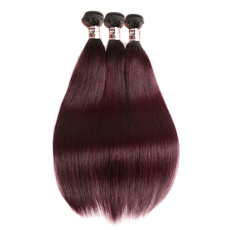Ombre 1B/99J Burgundy Red Brazilian Straight Human Hair Wigs-7