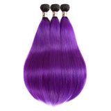 Ali Annabelle Hair Ombre 1B/Purple Virgin Brazilian Straight Human Hair Weave 3 Bundles