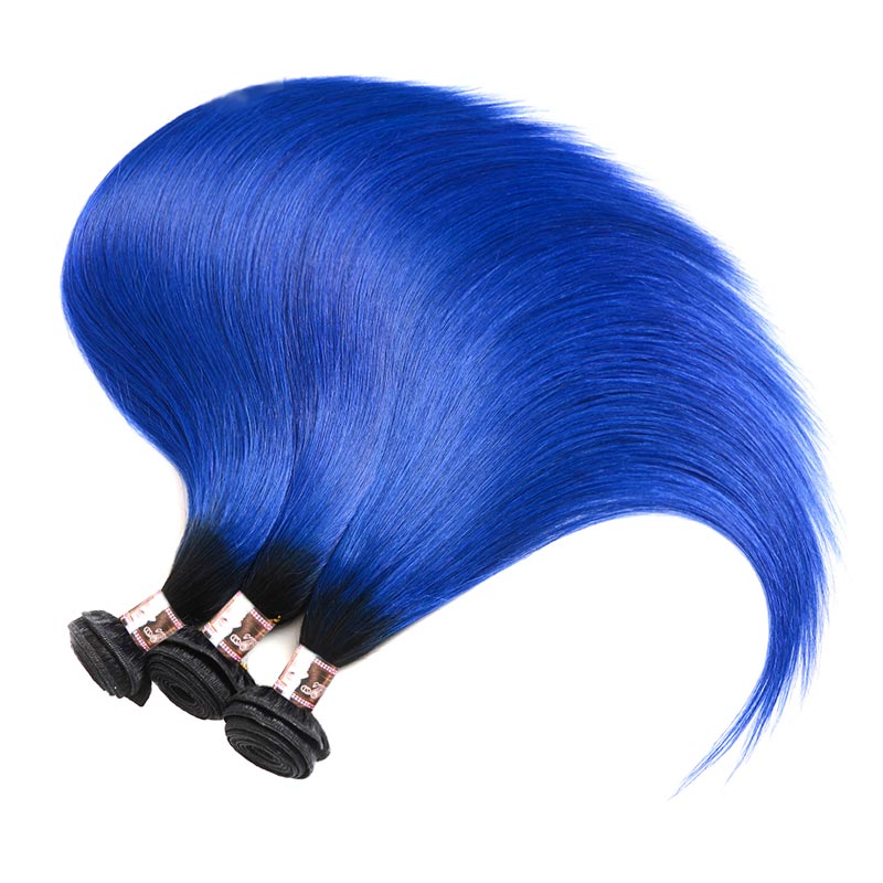 Ali Annabelle 1B/Blue 3 Bundles Virgin Straight Human Hair Weave Two Tone Color Ombre Brazilian Hair