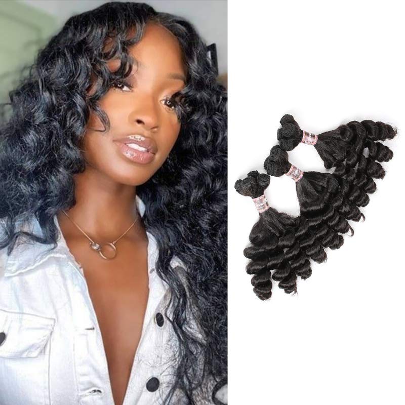 Ali Annabelle Funmi Hair Weave Tight Loose Curl Natural Color Double Drawn Human Hair Extensions