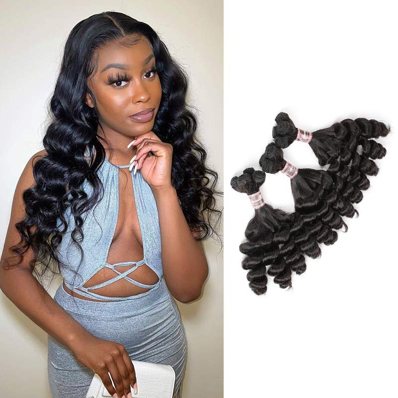 Ali Annabelle Funmi Hair Weave Tight Loose Curl Natural Color Double Drawn Human Hair Extensions