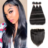 Ali Annabelle Brazilian Straight Human Hair Bundles With 13x4 Ear To Ear Lace Frontal 10-20inch