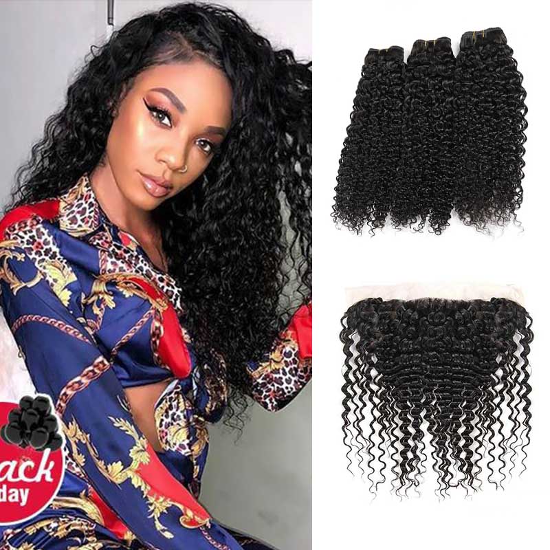 Ali Annabelle Deep Wave Human Hair Bundles With Lace Frontal Black Hairstyles
