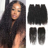 Ali Annabelle Virgin Human Hair Weave 10-26inch Kinky Culry Hair Bundles with 4x4 Swiss Lace Closure