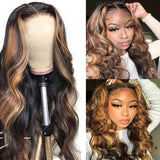 Ali Annabelle Highlight Brown Honey Blonde Ombre Wig 4/27 Body Wave Long Lace Front Human Hair Wigs