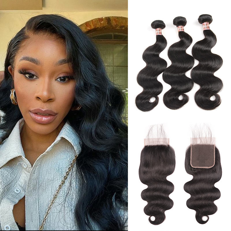 Ali Annabelle Peruvian Body Wave Hair With 4x4 Lace Closure Virgin Human Hair Bundles With Closure
