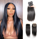 Ali Annabelle 4 Bundles Silky Straight Human Hair Weave Bundles With 4 by 4 Lace Closure