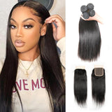 Ali Annabelle 4 Bundles Silky Straight Human Hair Weave Bundles With 4 by 4 Lace Closure