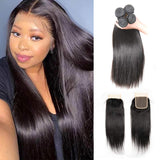 Ali Annabelle 4 Bundles Silky Straight Human Hair Weave Bundles With 4 by 4 Lace Closure