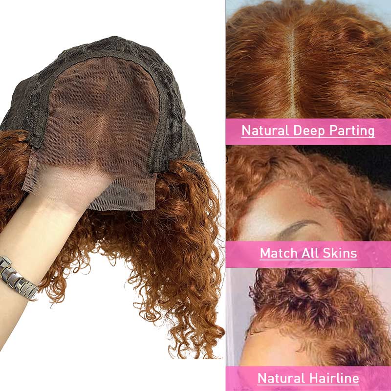 Ali Annabelle Ginger Orange Curly Bob Wig Short 4x4 Lace Human Hair Wigs