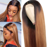 Ali Annabelle Ombre 1B/30 Colored Dark Roots Honey Brown Straight Human Hair Wigs
