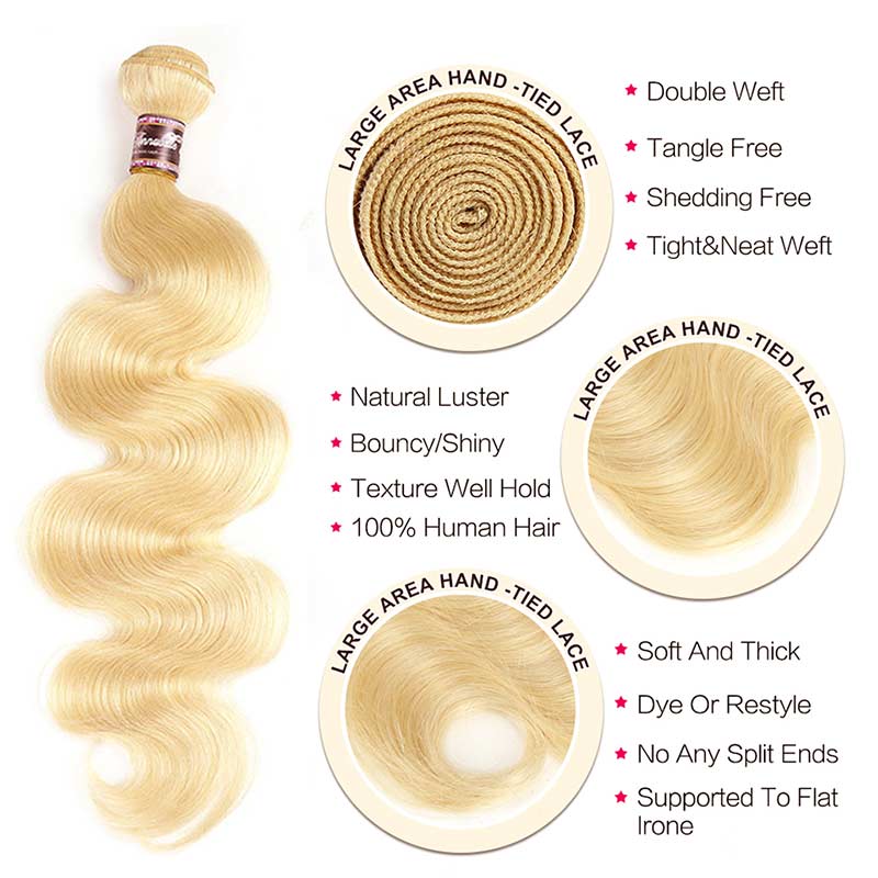 Ali Annabelle 613 Honey Blonde Remy Brazilian Body Wave Human Hair Bundles With Closure