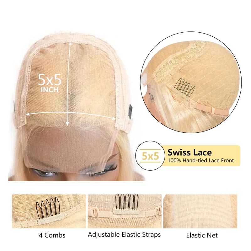 Ali Annabelle 613 Honey Blonde Wig Straight Human Hair Wigs 4x4 Pre Plucked 5x5 Lace Closure Wig