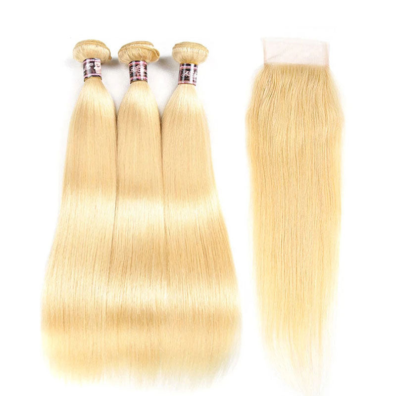 Ali Annabelle Bone Straight 613 Blonde Human Hair Bundles With Closure Quick Weave Sew In Styles