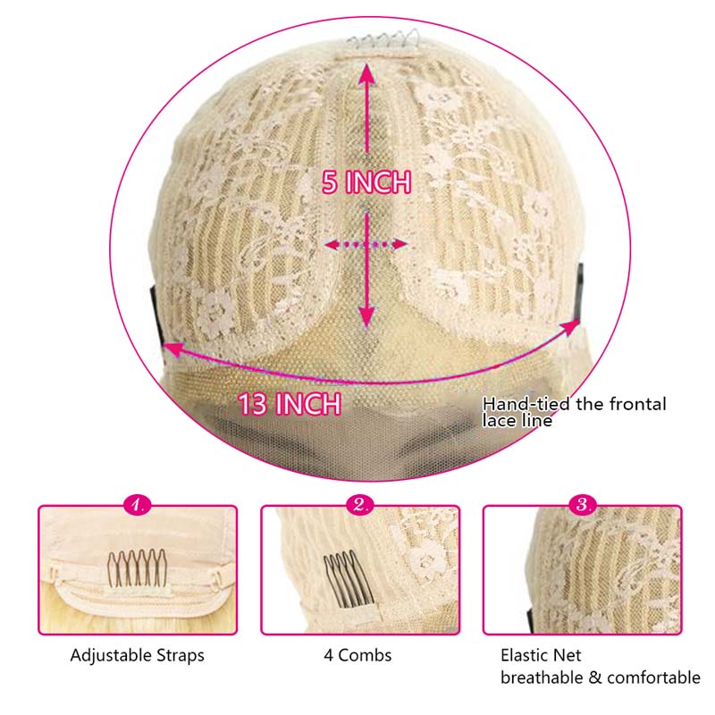 Ali Annabelle 613 Honey Blonde Short Bob Wig Straight Virgin Human Hair Wigs Blunt Cut Lace Frontal Wig