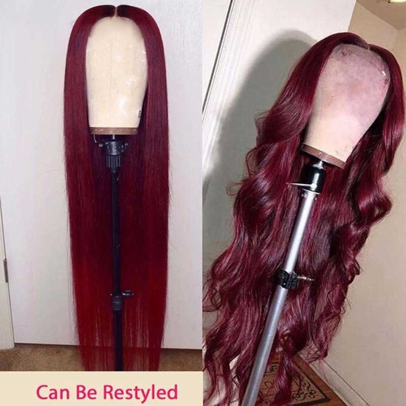 Burgundy Red PrePlucked 99J Lace Closure Human Hair Wigs-6