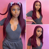 Ali Annabelle 4x4 Burgundy Red PrePlucked 99J Lace Closure Human Hair Wigs