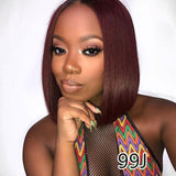 Ali Annabelle 99J Color Burgundy Red Short Bob Wigs 150% Density Straight Lace Closure Wig