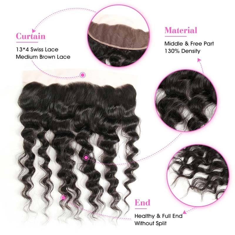 Ali Annabelle Loose Wave with Ear To Ear Frontal Closure Human Hair Weave Bundles