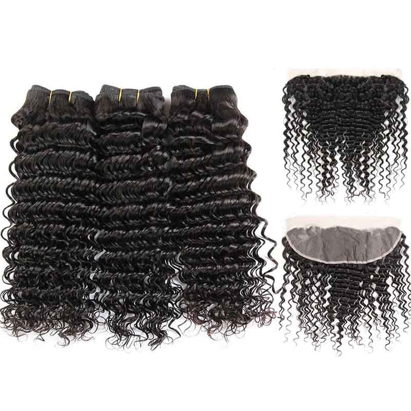 Ali Annabelle Deep Wave Human Hair Bundles With Lace Frontal Black Hairstyles