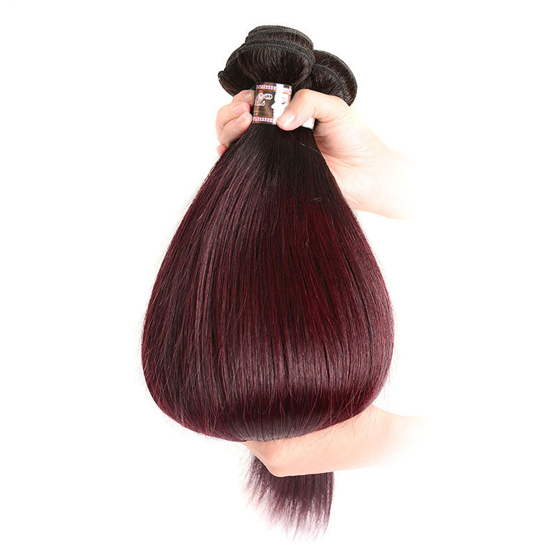 Ali Annabelle Ombre 1B/99J Burgundy Red Brazilian Straight Human Hair Bundles