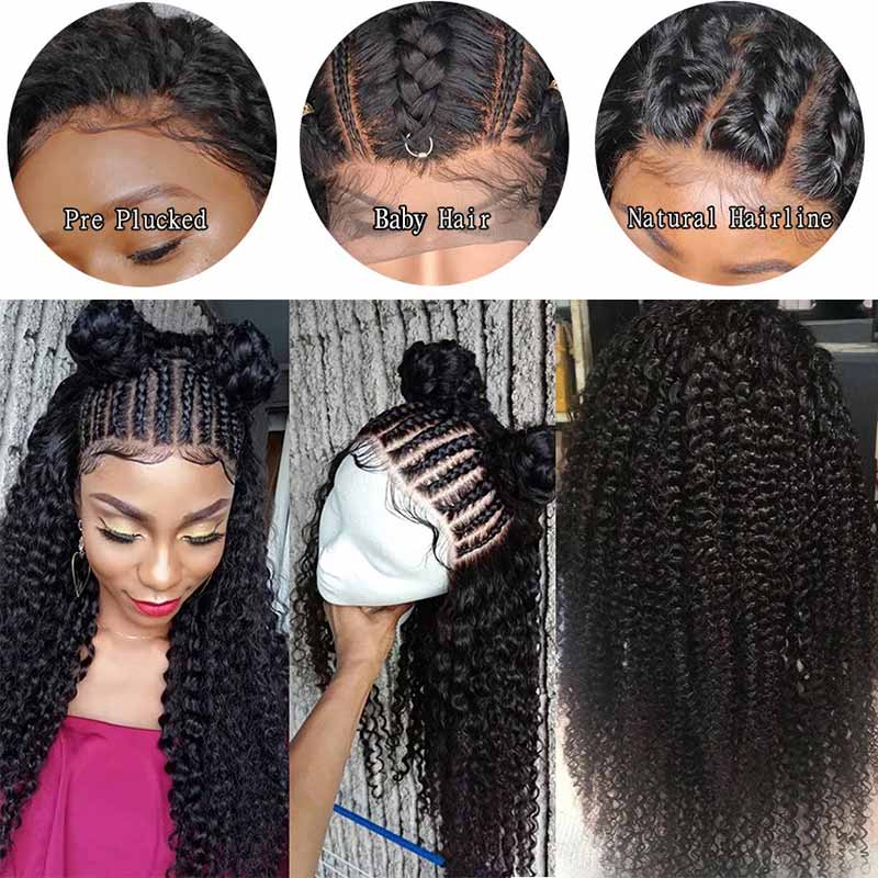 Mongolian Pre Plucked Kinky Curly Lace Closure Human Hair Wigs-8