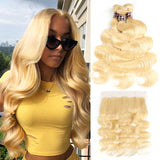 Ali Annabelle 613 Body Wave Human Hair Bundles with Lace Frontal Honey Blonde Hair Weave For Black Women