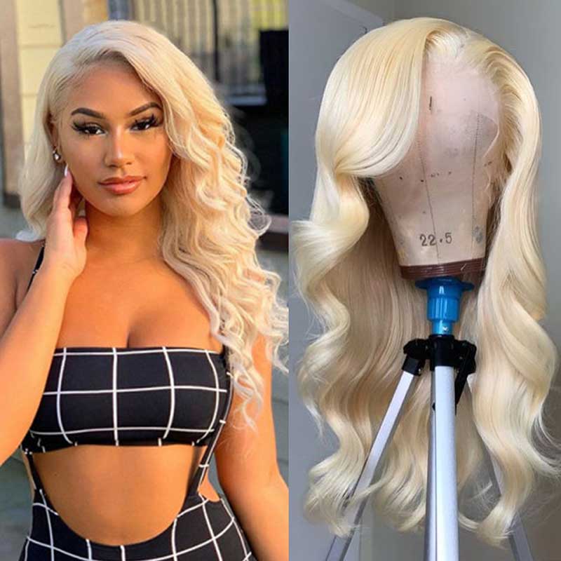 Honey Blonde Brazilian Wavy Lace Front Human Hair Wigs-4