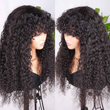 Ali Annabelle Glueless Curly Human Hair Wigs With Bangs Full Machine Made Realistic Scalp