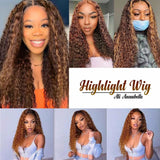 Ali Annabelle Highlight Honey Blonde on Brown Hair Water Wave 4x4 13x4 Human Hair Wigs