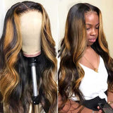 Ali Annabelle Honey Blonde And Brown Highlights Wigs on Black Hair 150% Density Body Wave Virgin Human Hair Wigs