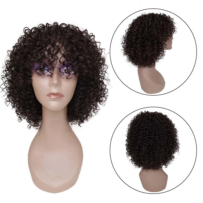 Ali Annabelle Jerry Curly Short Bob Human Hair Wigs Full Machine Made Glueless Wig with Bangs