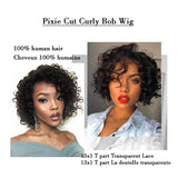 Pixie Cut Wig Short Curly 13x1 Transparent Lace Wigs Human Hair For Women