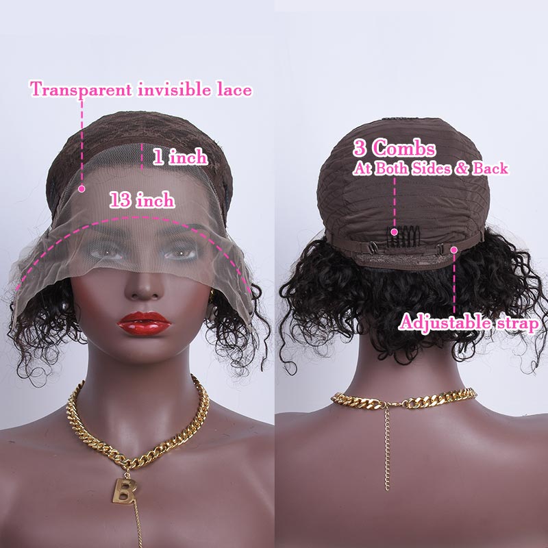 Pixie Cut Wig Short Curly 13x1 Transparent Lace Wigs Human Hair For Women