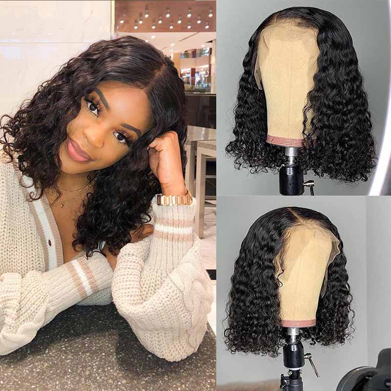 Malaysian Short Bob Curly Lace Front Human Hair Wigs-4