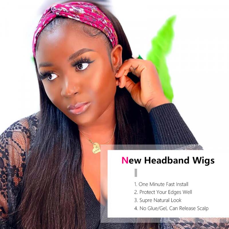 Ali Annabelle Headband Wigs Straight Human Hair Wigs Fast Install Glue-less Wig