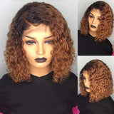 Ali Annabelle 1B/30 Short Curly Bob Wig Dark Roots Ombre Colored Human Hair Wigs