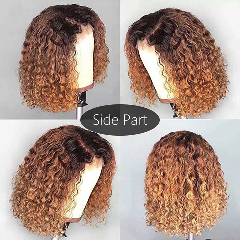 Ali Annabelle 1B/30 Short Curly Bob Wig Dark Roots Ombre Colored Human Hair Wigs
