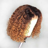 Ali Annabelle 1B/30 Short Curly Bob Wig Dark Roots Ombre Colored Human Hair Wigs