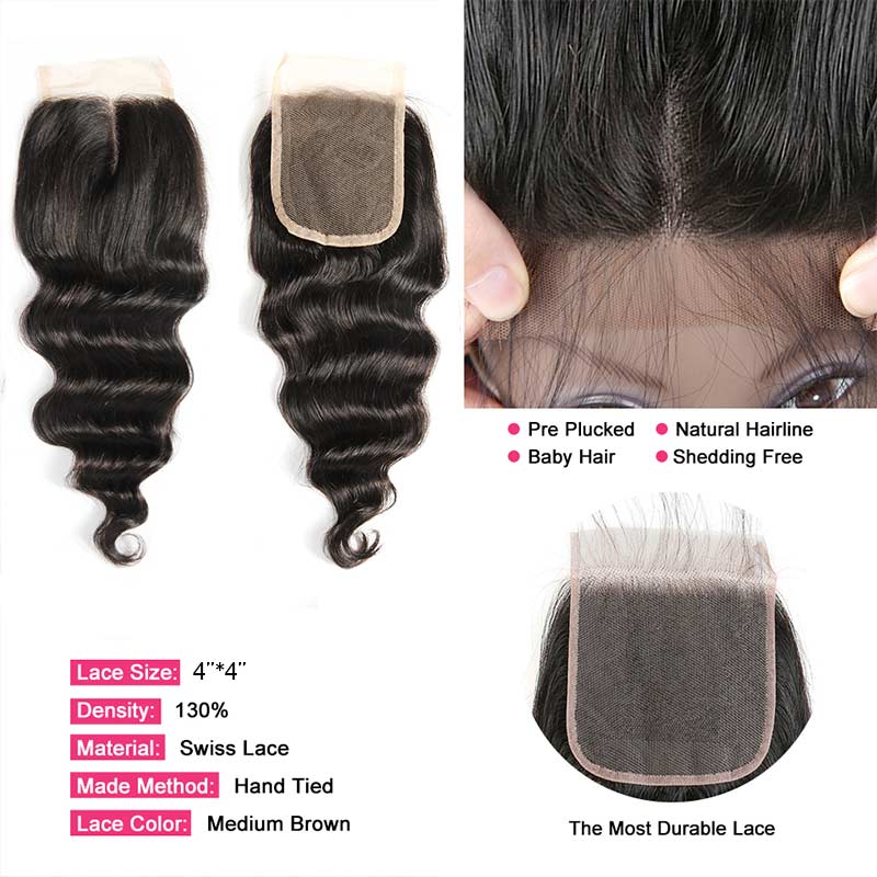Ali Annabelle Brazilian Loose Wave Human Hair Weave Bundles With Closure
