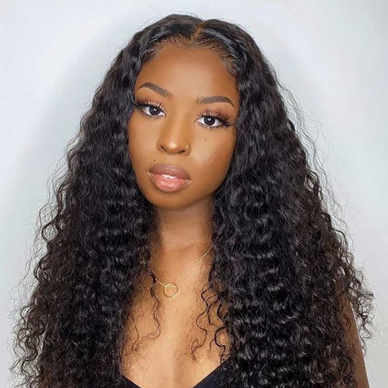 Ali Annabelle Deep Curly 13x4 Transparent Glueless Lace Front Wig Human Hair Wigs