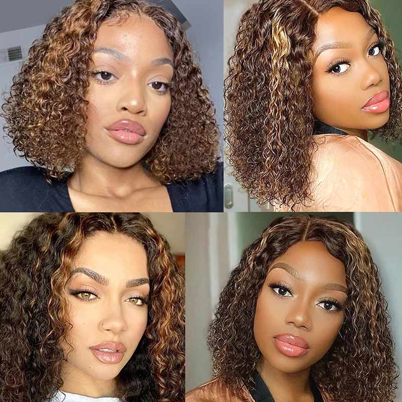 Ali Annabelle Mix Color Highlight Curly Bob Wig 4x4 Lace Closure Wig Summer Vibe