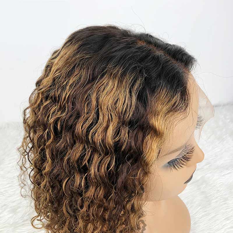 Ali Annabelle Mix Color Highlight Curly Bob Wig 4x4 Lace Closure Wig Summer Vibe