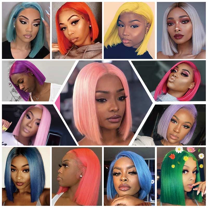Ali Annabelle Pink Grey Purple Blue Green Yellow Red Orange Colored Straight BoB Wig
