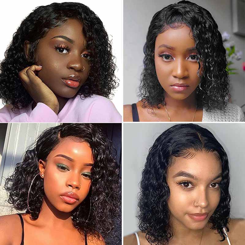 Ali Annabelle Short Kinky Curly Bob Lace Front Wigs Pre-Plucked Blunt Cut Bob Wig
